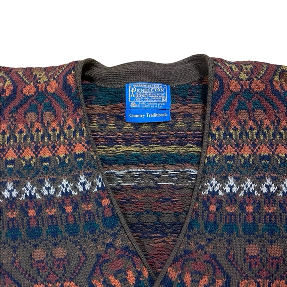 Vintage Pendleton Made In USA Wool Knit Fair Isle Cardigan Sweater Size M - Picture 2 of 8